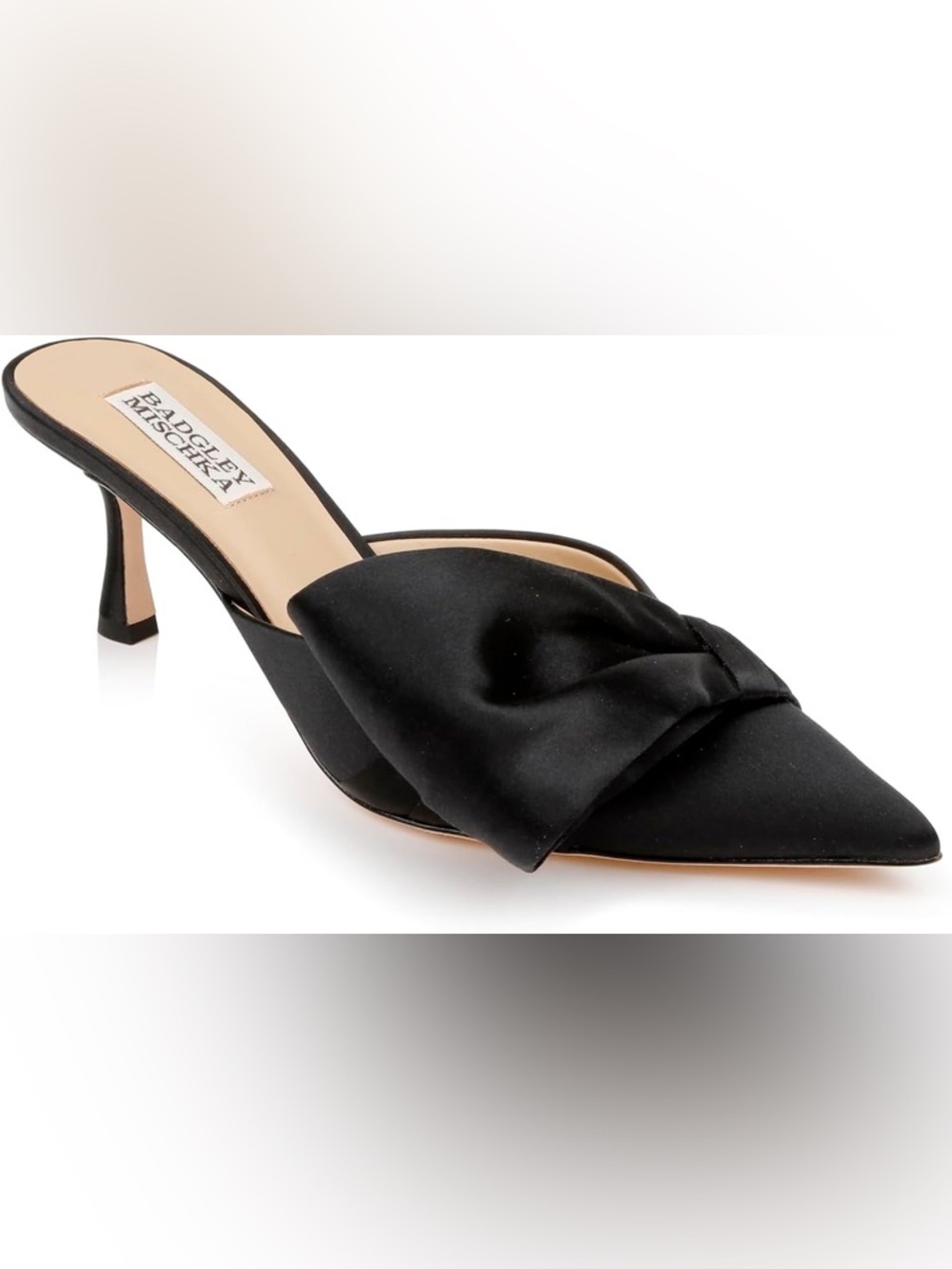 Badgley Mischka Black Satin Knot Mule Heels